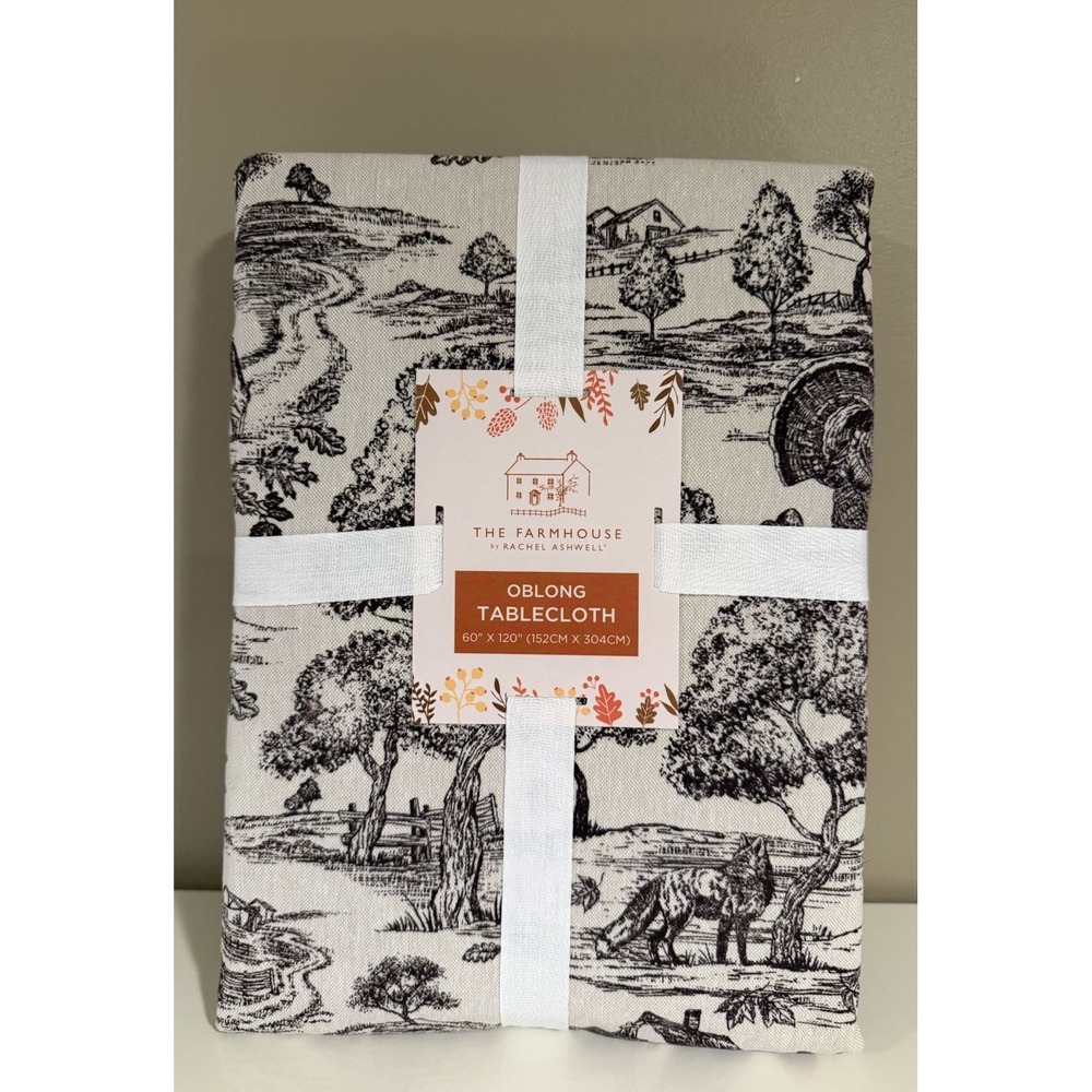 RACHEL ASHWELL THE FARMHOUSE TABLECLOTH Harvest Toile 60 X 120 100% COTTON